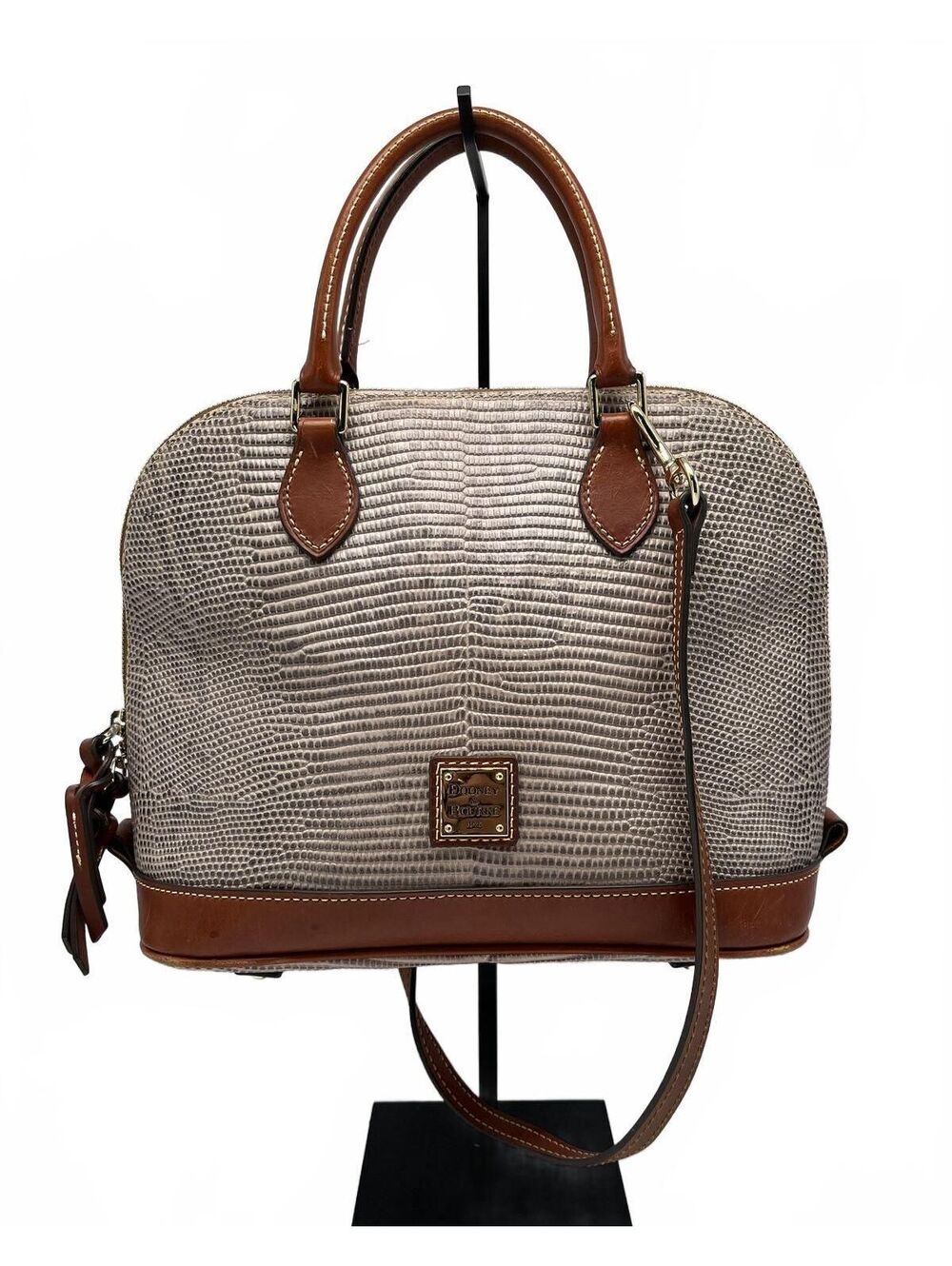 Dooney And Bourke Embossed Lizard Zip Zip Satchel Bag Purse
